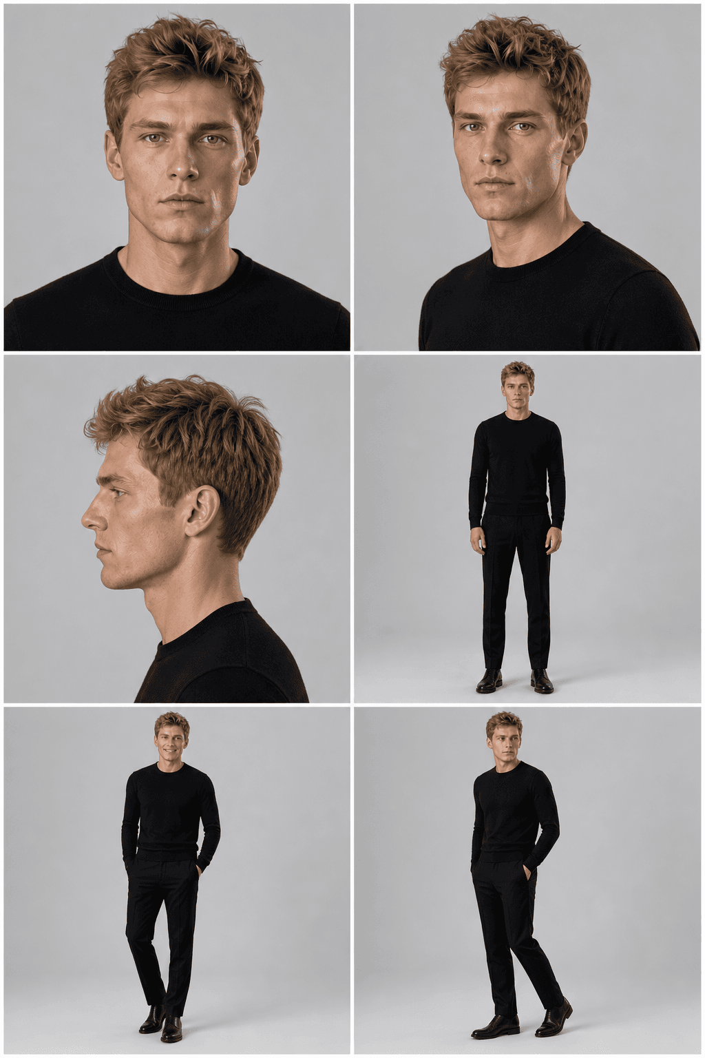 Elias Voss: Portrait-, Profil- und Ganzkörperansichten